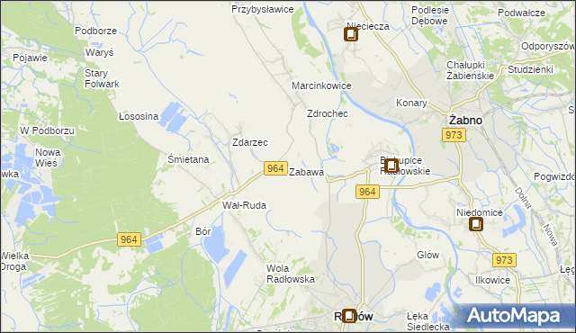 mapa Zabawa gmina Radłów, Zabawa gmina Radłów na mapie Targeo