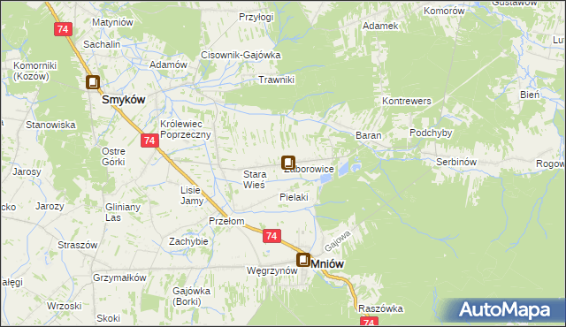 mapa Zaborowice gmina Mniów, Zaborowice gmina Mniów na mapie Targeo