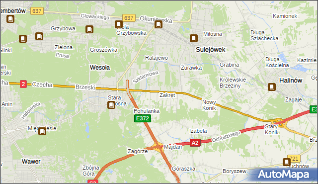 mapa Zakręt gmina Wiązowna, Zakręt gmina Wiązowna na mapie Targeo