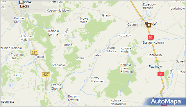 mapa Zaleś gmina Sterdyń, Zaleś gmina Sterdyń na mapie Targeo