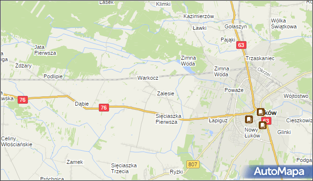 mapa Zalesie gmina Łuków, Zalesie gmina Łuków na mapie Targeo