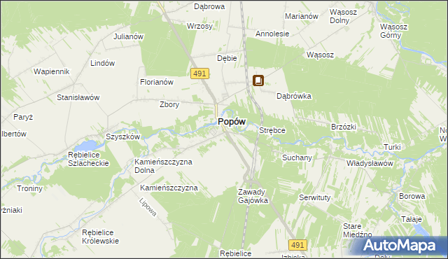 mapa Zawady gmina Popów, Zawady gmina Popów na mapie Targeo