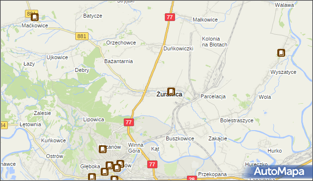 mapa Żurawica powiat przemyski, Żurawica powiat przemyski na mapie Targeo