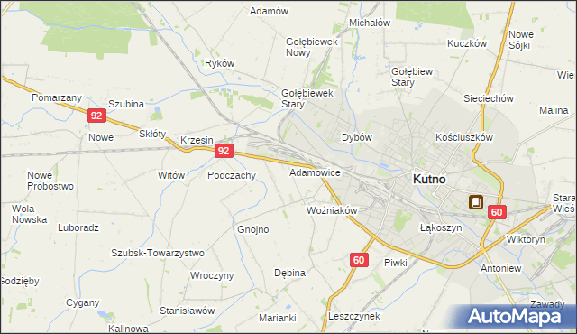 mapa Adamowice gmina Kutno, Adamowice gmina Kutno na mapie Targeo