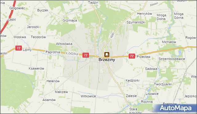 mapa Brzeziny, Brzeziny na mapie Targeo