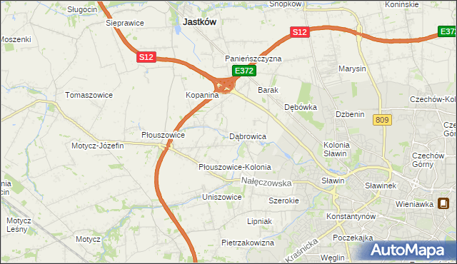 mapa Dąbrowica gmina Jastków, Dąbrowica gmina Jastków na mapie Targeo