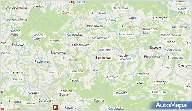 mapa Laskowa powiat limanowski, Laskowa powiat limanowski na mapie Targeo