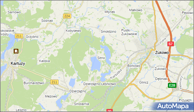 mapa Sitno gmina Kartuzy, Sitno gmina Kartuzy na mapie Targeo