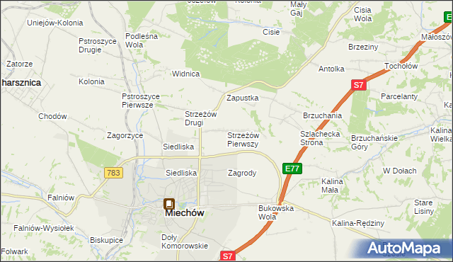 mapa Strzeżów Pierwszy, Strzeżów Pierwszy na mapie Targeo