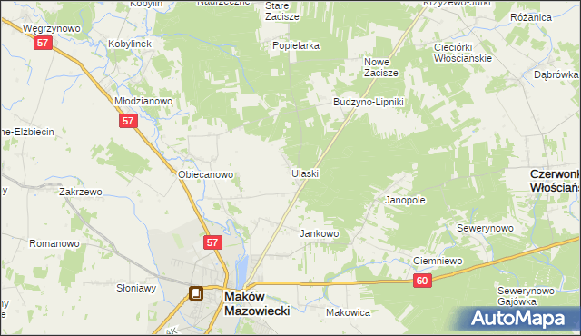 mapa Ulaski gmina Czerwonka, Ulaski gmina Czerwonka na mapie Targeo