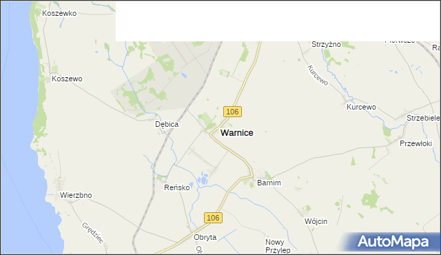 mapa Warnice powiat pyrzycki, Warnice powiat pyrzycki na mapie Targeo