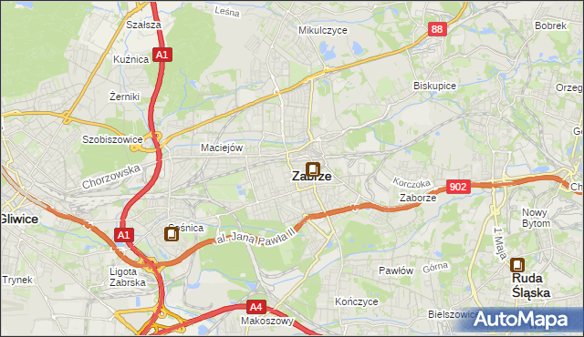 mapa Zabrza, Zabrze na mapie Targeo