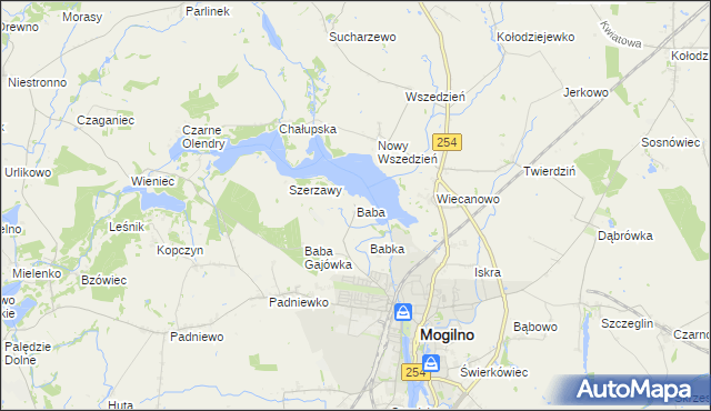mapa Baba gmina Mogilno, Baba gmina Mogilno na mapie Targeo