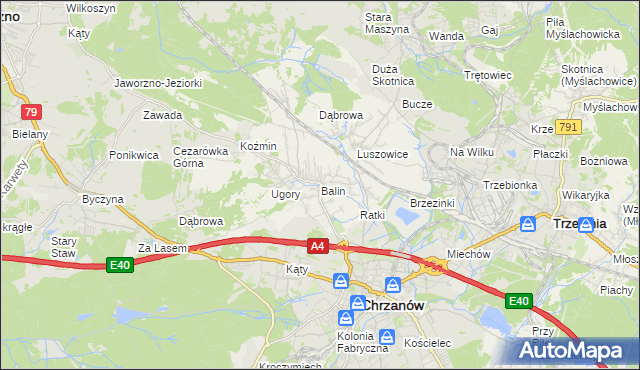 mapa Balin gmina Chrzanów, Balin gmina Chrzanów na mapie Targeo