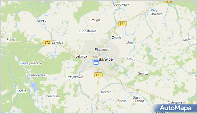 mapa Barwice, Barwice na mapie Targeo