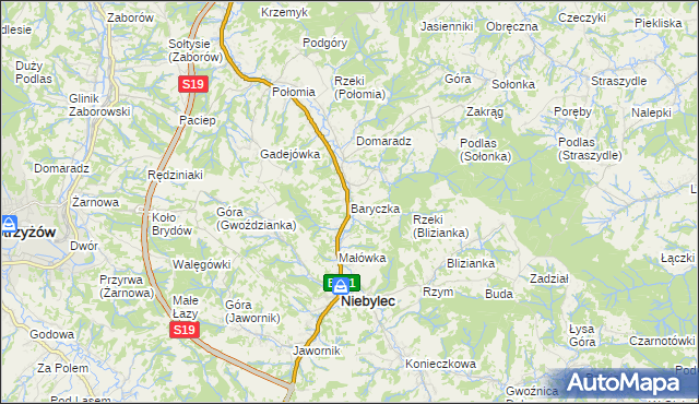 mapa Baryczka gmina Niebylec, Baryczka gmina Niebylec na mapie Targeo