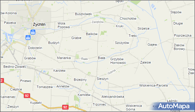 mapa Biała gmina Żychlin, Biała gmina Żychlin na mapie Targeo