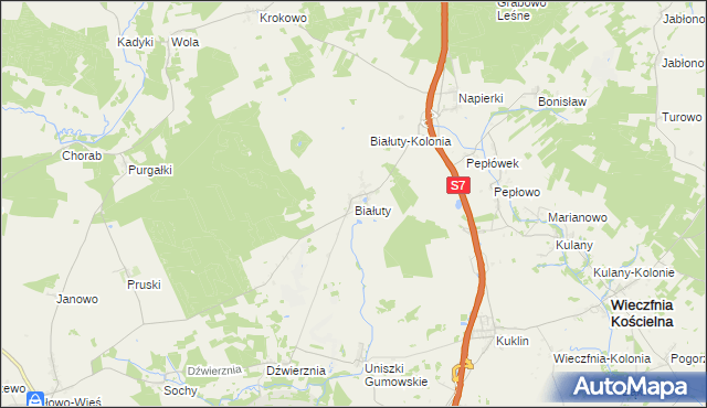 mapa Białuty gmina Iłowo-Osada, Białuty gmina Iłowo-Osada na mapie Targeo