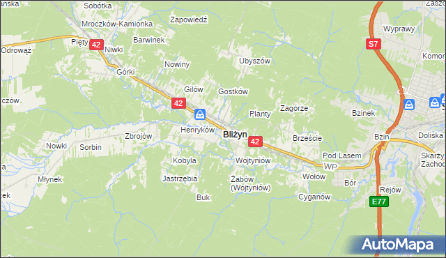 mapa Bliżyn, Bliżyn na mapie Targeo