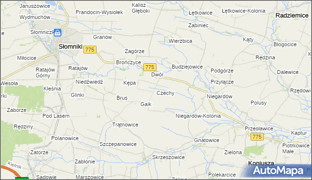 mapa Czechy gmina Słomniki, Czechy gmina Słomniki na mapie Targeo