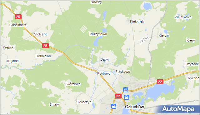 mapa Dąbki gmina Człuchów, Dąbki gmina Człuchów na mapie Targeo