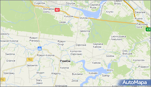 mapa Dąbrowa gmina Pawłów, Dąbrowa gmina Pawłów na mapie Targeo