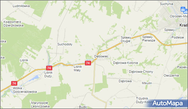 mapa Dębowiec gmina Trzydnik Duży, Dębowiec gmina Trzydnik Duży na mapie Targeo