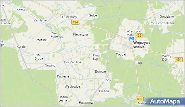 mapa Długi Kąt gmina Wręczyca Wielka, Długi Kąt gmina Wręczyca Wielka na mapie Targeo