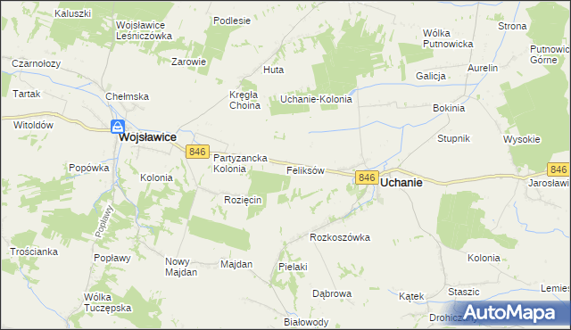 mapa Feliksów gmina Uchanie, Feliksów gmina Uchanie na mapie Targeo