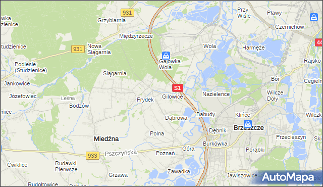mapa Gilowice gmina Miedźna, Gilowice gmina Miedźna na mapie Targeo