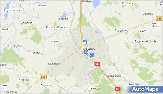 mapa Grajewo, Grajewo na mapie Targeo