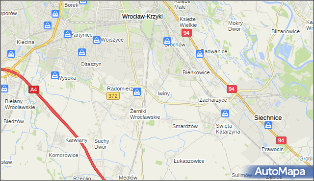 mapa Iwiny gmina Siechnice, Iwiny gmina Siechnice na mapie Targeo