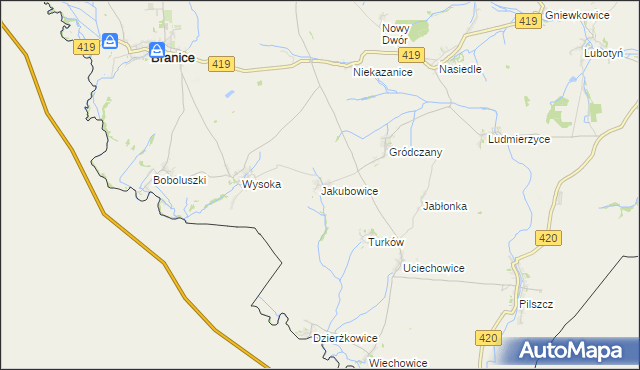 mapa Jakubowice gmina Branice, Jakubowice gmina Branice na mapie Targeo