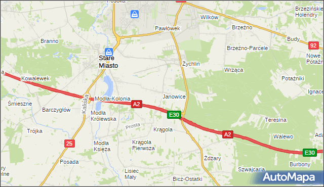 mapa Janowice gmina Stare Miasto, Janowice gmina Stare Miasto na mapie Targeo