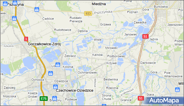 mapa Kaniów gmina Bestwina, Kaniów gmina Bestwina na mapie Targeo