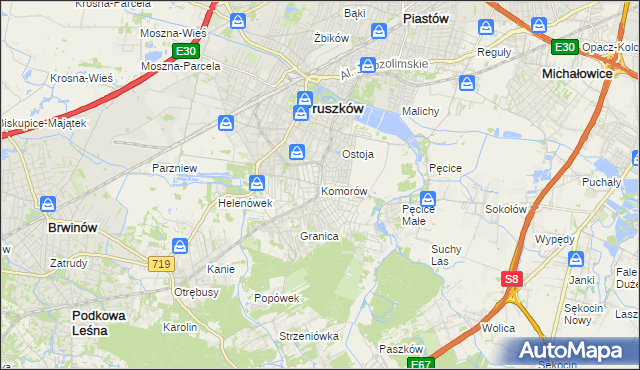 mapa Komorów gmina Michałowice, Komorów gmina Michałowice na mapie Targeo