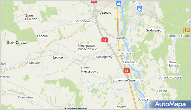 mapa Koziegłowy gmina Pokrzywnica, Koziegłowy gmina Pokrzywnica na mapie Targeo