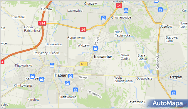 mapa Ksawerów powiat pabianicki, Ksawerów powiat pabianicki na mapie Targeo