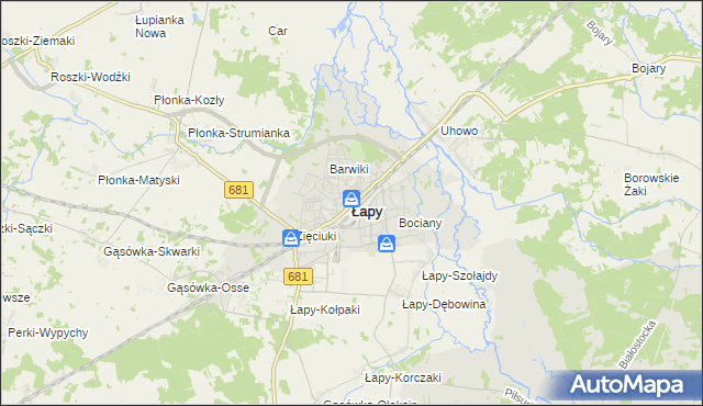 mapa Łapy, Łapy na mapie Targeo