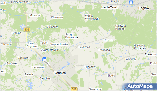 mapa Łękawica gmina Siennica, Łękawica gmina Siennica na mapie Targeo