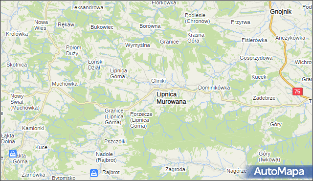 mapa Lipnica Murowana, Lipnica Murowana na mapie Targeo