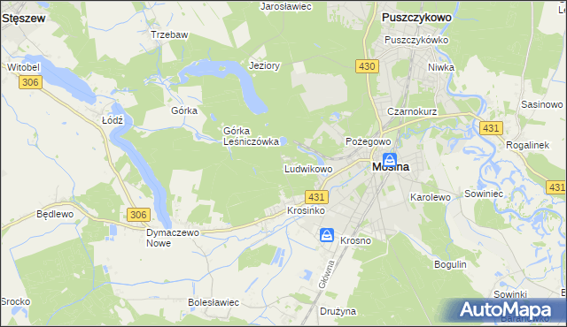 mapa Ludwikowo gmina Mosina, Ludwikowo gmina Mosina na mapie Targeo