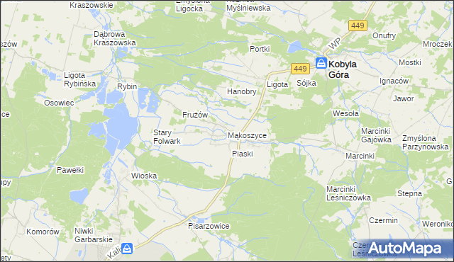 mapa Mąkoszyce gmina Kobyla Góra, Mąkoszyce gmina Kobyla Góra na mapie Targeo