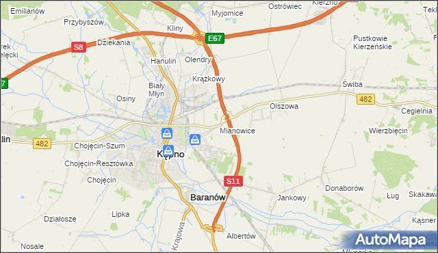 mapa Mianowice gmina Kępno, Mianowice gmina Kępno na mapie Targeo