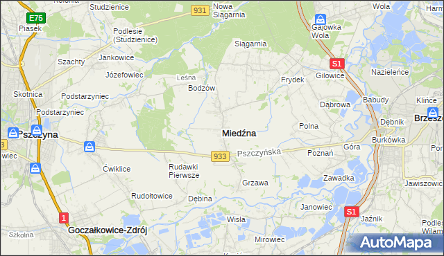 mapa Miedźna, Miedźna na mapie Targeo