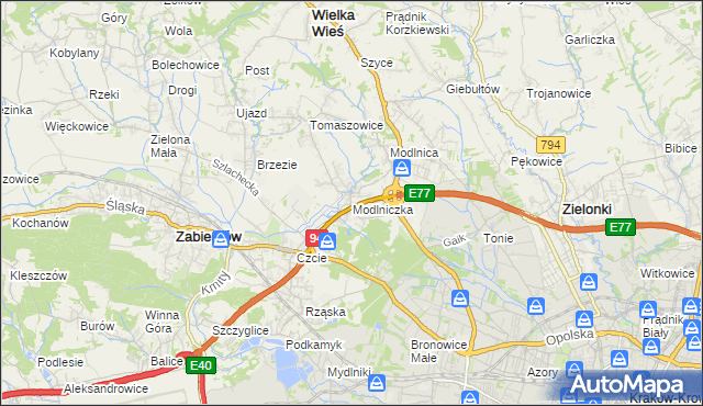 mapa Modlniczka, Modlniczka na mapie Targeo