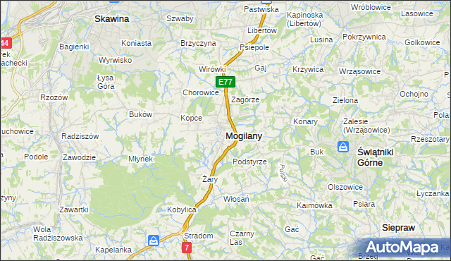 mapa Mogilany, Mogilany na mapie Targeo