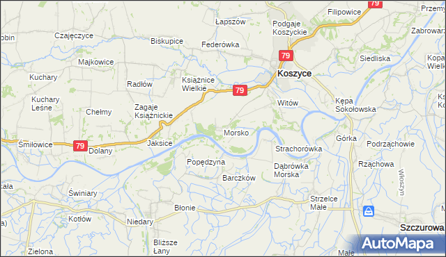 mapa Morsko gmina Koszyce, Morsko gmina Koszyce na mapie Targeo