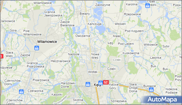 mapa Nowa Wieś gmina Kęty, Nowa Wieś gmina Kęty na mapie Targeo