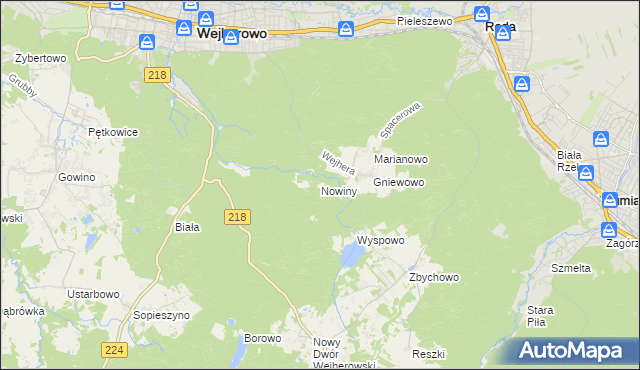 mapa Nowiny gmina Wejherowo, Nowiny gmina Wejherowo na mapie Targeo